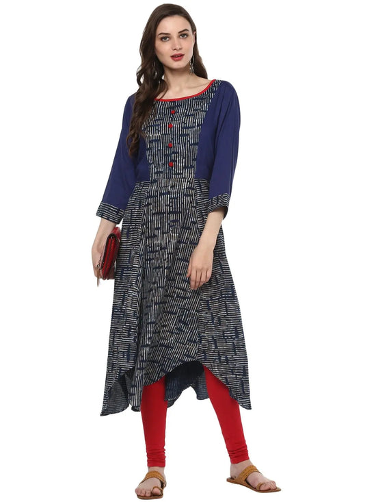 Indigo Double Dabu Anarkali Asymmetric Kurta