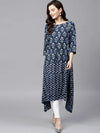 Pannkh Women's Indigo Dabu Printed Loose Kurta