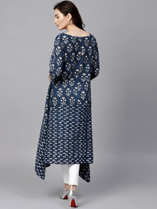 Pannkh Women's Indigo Dabu Printed Loose Kurta