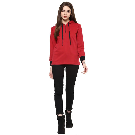 Solid Hooded Sweatshirts With Zipper-PKJ2023RED-S