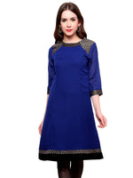 Pannkh Women's Shoulder Brocade Kurti-PK1123BLUE-S