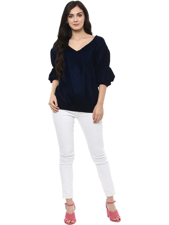 Pannkh Women's Solid Velvet Top