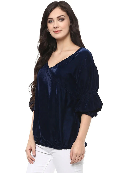 Pannkh Women's Solid Velvet Top