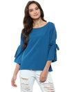 Pannkh Women's Solid Top With Slit Tie-Up Bell Sleeves