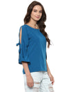 Pannkh Women's Solid Top With Slit Tie-Up Bell Sleeves