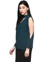 Pannkh Women's Neck Band Cold Shoulder Top-LAT5049GRN-XS