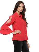 Pannkh Women's Loose Shirt With Bell Sleeves-LAT5105-XS