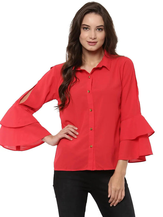 Pannkh Women's Loose Shirt With Bell Sleeves-LAT5105-XS