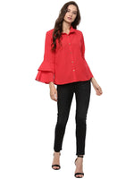 Pannkh Women's Loose Shirt With Bell Sleeves-LAT5105-XS