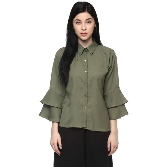 Pannkh Women's Loose Shirt With Bell Sleeves-PKT5072-XS