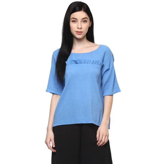 Pannkh Women's Solid Wrinkle Top With Front Pleats