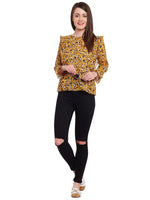 Pannkh Women's Cat Print Frill Top