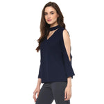 Pannkh Women's Neck Band Cold Shoulder Top-LAT5049-XS