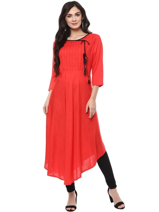 Pannkh Women's Placement Print Asymmetric Kurta-PK4124PNK-S