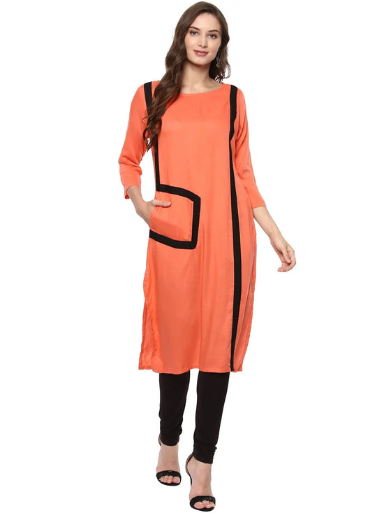 Pannkh Women's Solid Pocket Color-Block Kurta