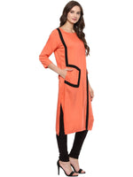 Pannkh Women's Solid Pocket Color-Block Kurta