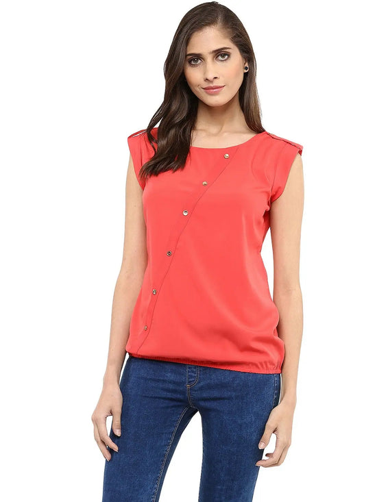 Coral Top With Fake Shoulder-Tab-PKT1003CORAL-XS