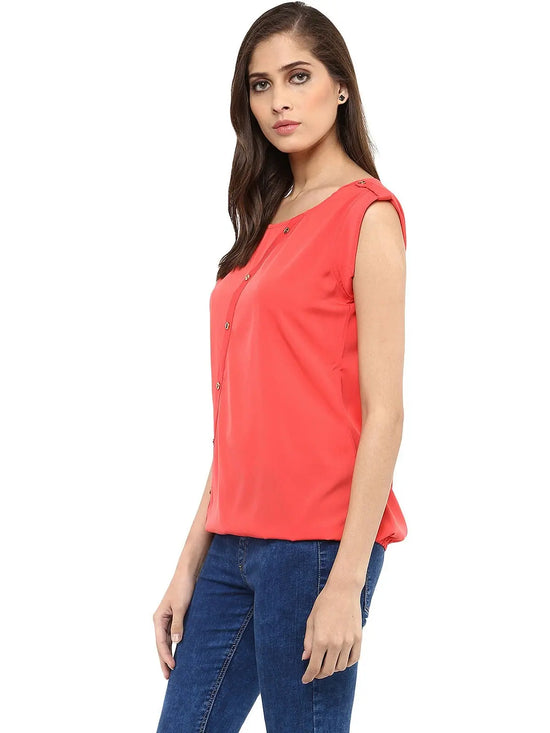 Coral Top With Fake Shoulder-Tab-PKT1003CORAL-XS