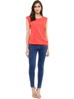 Coral Top With Fake Shoulder-Tab-PKT1003CORAL-XS