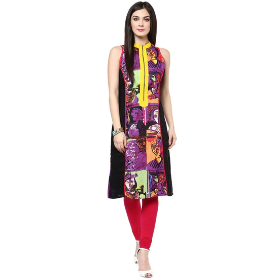 Pannkh Women's Casual Sleeveless Printed Kurti-PK1014PURPLE-S