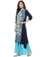 Pannkh Women's Placement Print Asymmetric Kurta-PK4124BLU-S