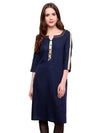 Pannkh Women's brocade Placket Kurti-PK1121BLUE-S