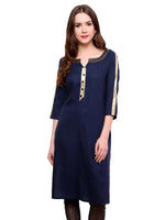 Pannkh Women's brocade Placket Kurti-PK1121BLUE-S