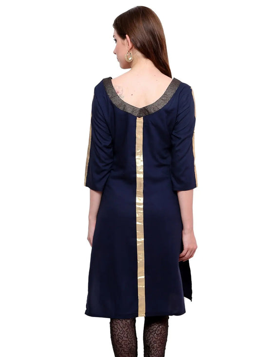 Pannkh Women's brocade Placket Kurti-PK1121BLUE-S