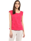 Pannkh Women's Pink Top With Fake Shoulder-Tab