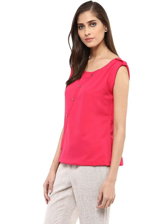 Pannkh Women's Pink Top With Fake Shoulder-Tab