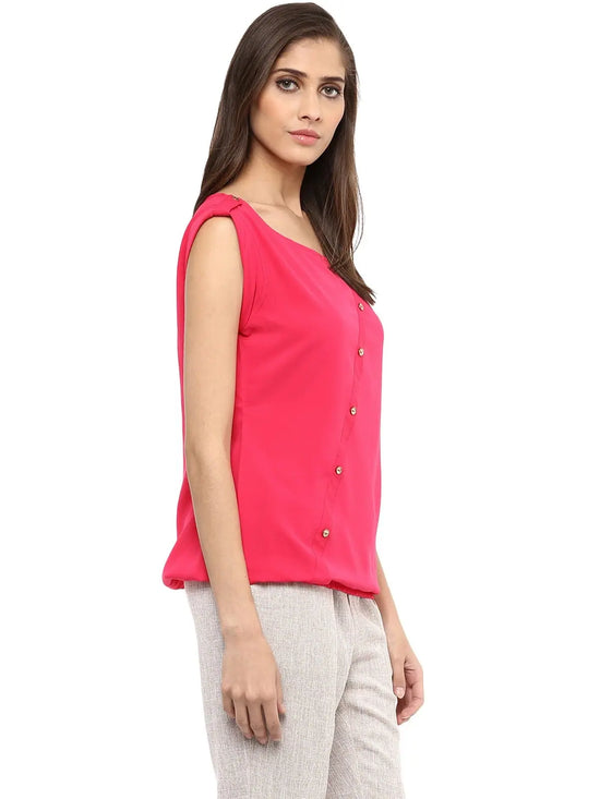 Pannkh Women's Pink Top With Fake Shoulder-Tab