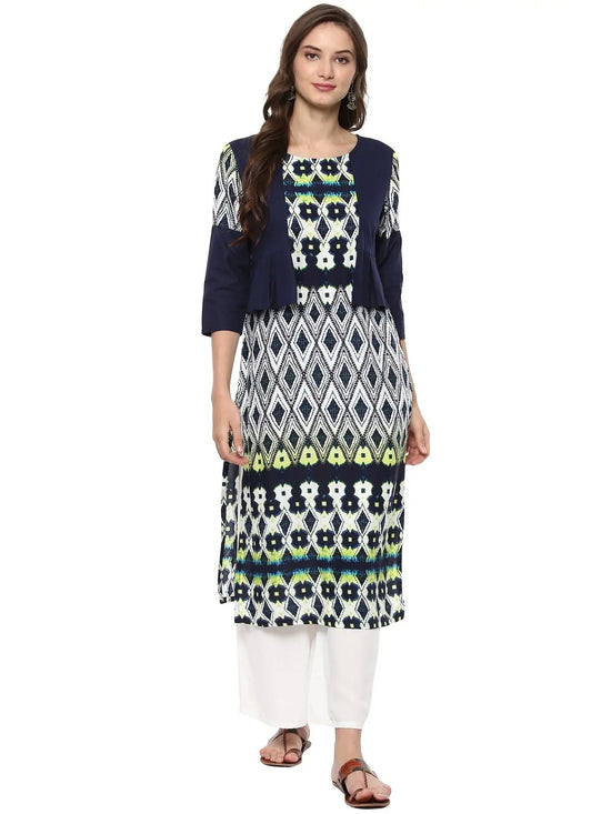 Pannkh Women's Printed Koti Style Pleated Kurta