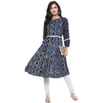 Pannkh Women's Indigo Printed Raglan Flared Kurta