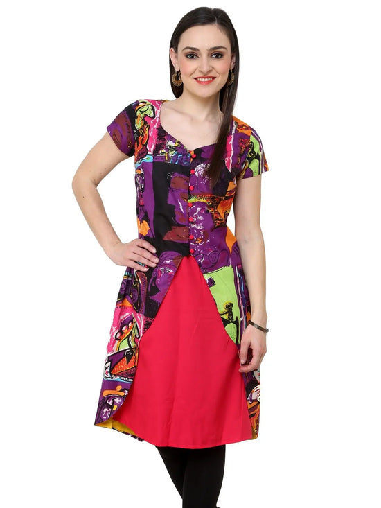 Pannkh Women's Casual Half Sleeve Printed Kurti-PK1019PURPLE-S