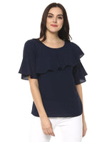 Pannkh Women's Solid Diagonal Ruffle Top