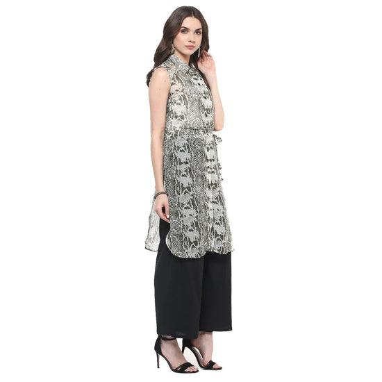 Pannkh Women's Green Snake Print Kurti