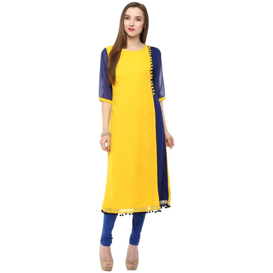 Pannkh Women's Side Panel Kurti-PK1154YELLOW-S