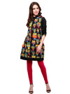 Pannkh Women's Black Owl Reversible Buttoned Kurti