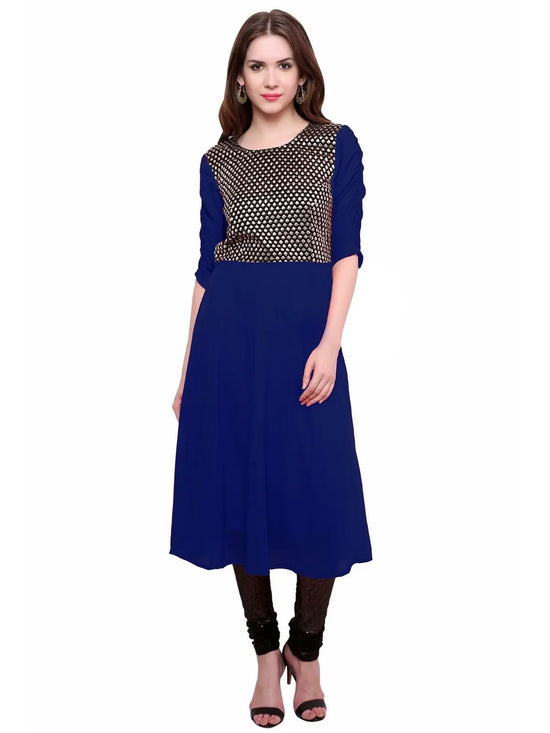 Pannkh Women's Brocade Bodice Kurti-PK1125BLUE-S