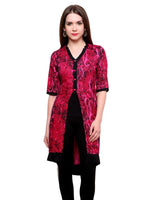 Pannkh Women's Abstract Print Jacket Kurti-PK1116PINK-S