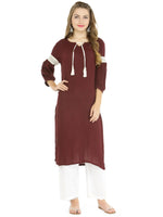 Pannkh Women's Solid Shirt Kurta With Cold-Shoulder-LA4102Z-S