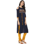 Solid Kurta With Printed Yoke