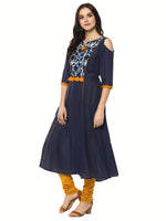 Pannkh Women's Solid Anarkali Cold-Shoulder Kurta