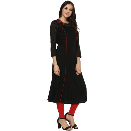 Pannkh Women's Solid Anarkali Brocade Kurta