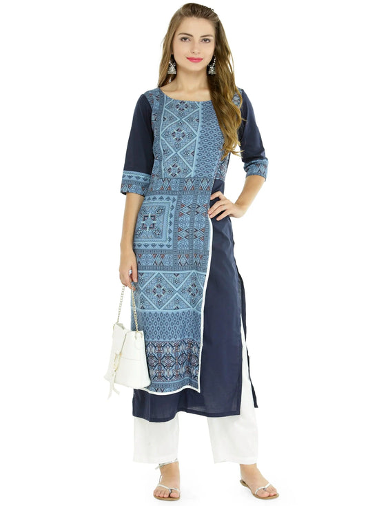 Pannkh Women's Abstract Print Panelled Kurta-LA4100-S