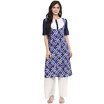 Pannkh Women's Indigo Printed Ruffle Kurta