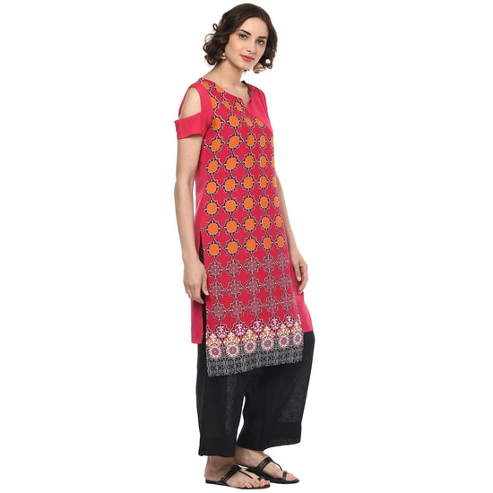 Pannkh Women's Printed Panelled Color-Block Kurta