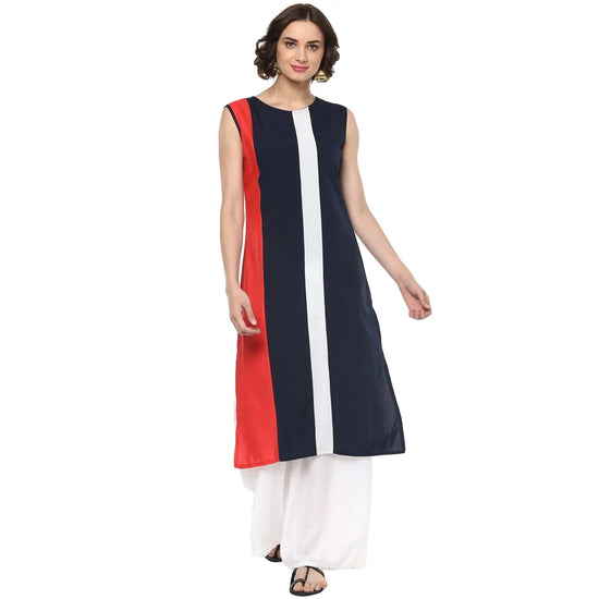 Pannkh Women's Vertical Color-Block Straight Kurta