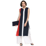 Pannkh Women's Vertical Color-Block Straight Kurta