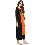 Pannkh Women's Orange Block Print Kurta